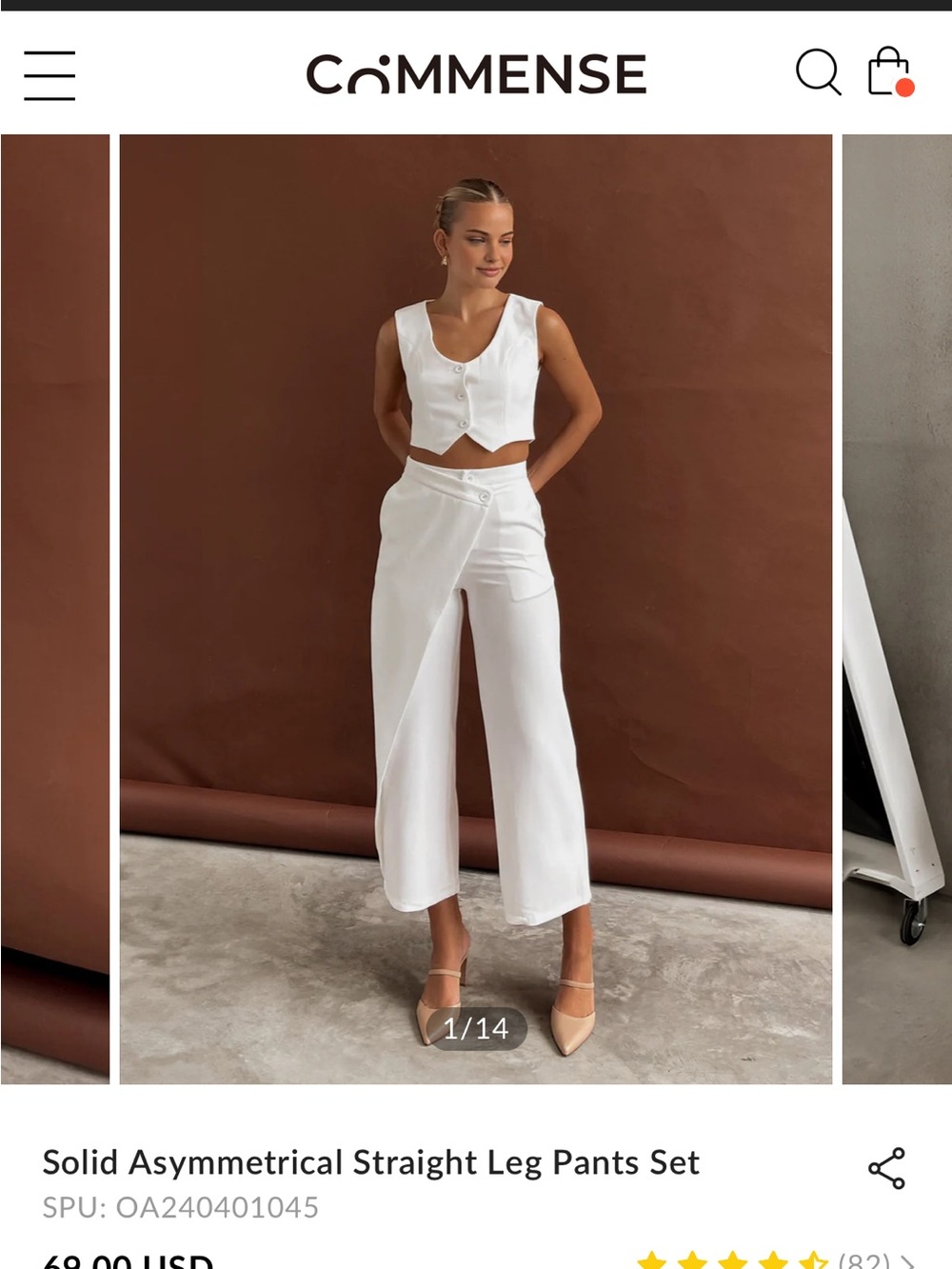 Commense White Asymmetrical Straight Leg Pants